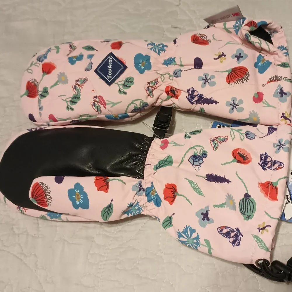 NEW TopAcsy Kids Ski Glove Waterproof Warm Winter Snow Mittens Pink XXXS